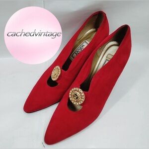 Versace Red Heels with Gold Medallion